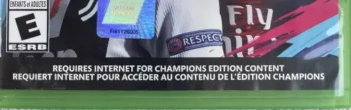 FIFA 19, the ESRB box on its front