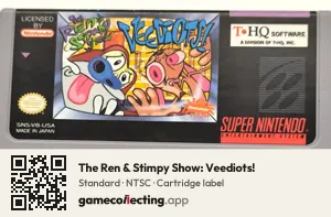 The Ren & Stimpy Show: Veediots! Super Nintendo Entertainment System, NTSC cartridge label