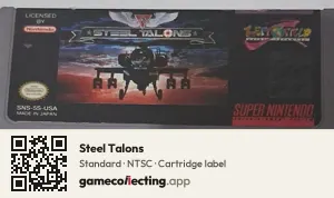 Steel Talons Super Nintendo Entertainment System, NTSC cartridge label