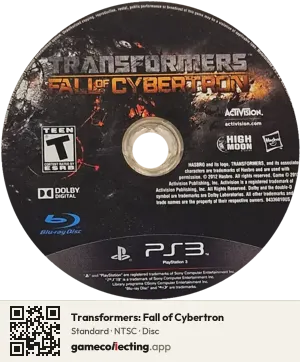 Transformers: Fall of Cybertron PlayStation 3, NTSC disc