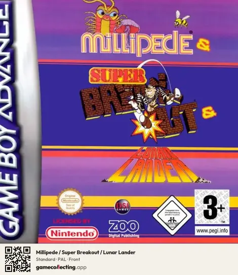 Millipede / Super Breakout / Lunar Lander Game Boy Advance, PAL box front