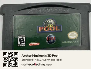 Archer Maclean's 3D Pool Game Boy Advance, NTSC cartridge label