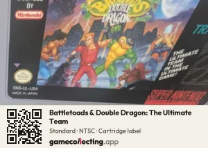 Battletoads & Double Dragon: The Ultimate Team Super Nintendo Entertainment System, NTSC cartridge label