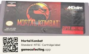 Mortal Kombat Super Nintendo Entertainment System, NTSC cartridge label