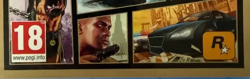 Grand Theft Auto V, the PEGI square on its front
