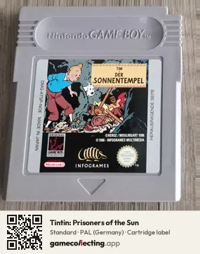 Tintin: Prisoners of the Sun Game Boy, PAL cartridge label
