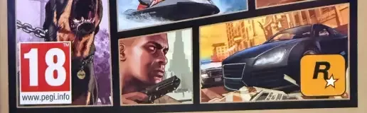 Grand Theft Auto V, the PEGI square on its front