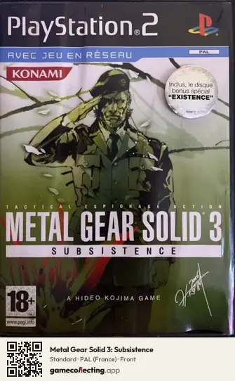 Metal Gear Solid 3: Subsistence PlayStation 2, France box front