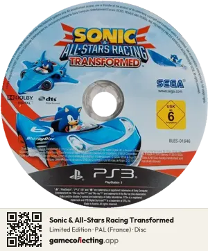Sonic & All-Stars Racing Transformed PlayStation 3, PAL disc