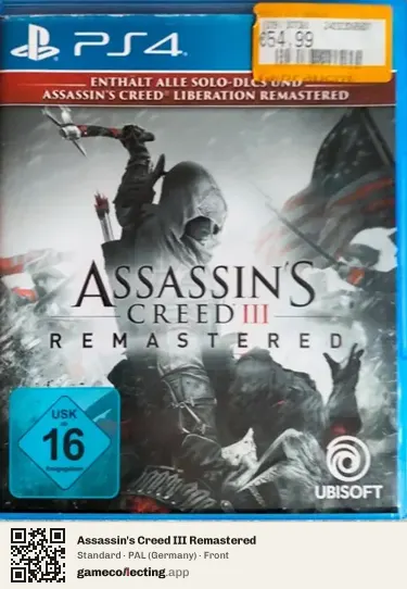 Assassin's Creed III Remastered PlayStation 4, Germany box front