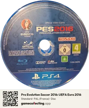 Pro Evolution Soccer 2016: UEFA Euro 2016 PlayStation 4, PAL disc