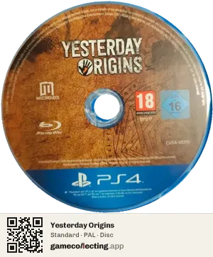 Yesterday Origins PlayStation 4, PAL disc