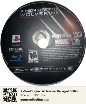 X-Men Origins: Wolverine: Uncaged Edition PlayStation 3, NTSC disc