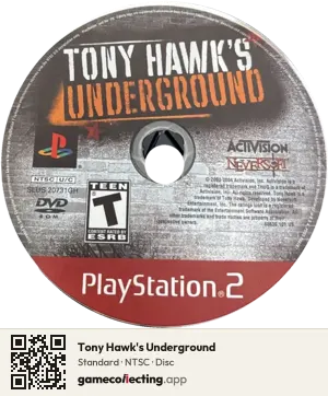 Tony Hawk's Underground PlayStation 2, NTSC disc