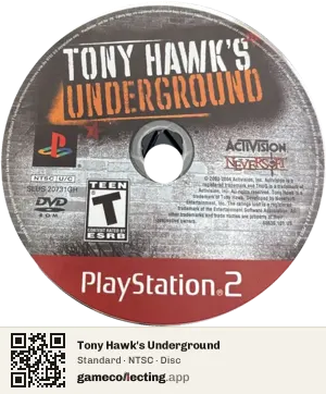 Tony Hawk's Underground PlayStation 2, NTSC disc
