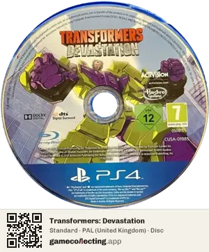 Transformers: Devastation PlayStation 4, PAL disc