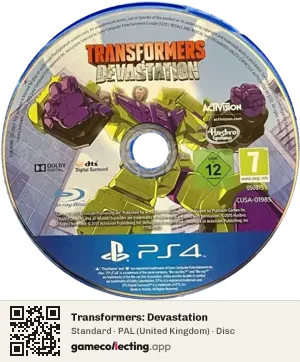 Transformers: Devastation PlayStation 4, PAL disc