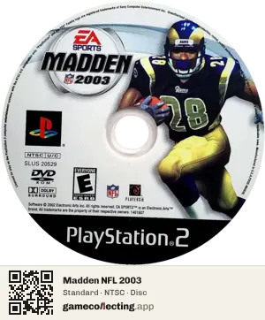 Madden NFL 2003 PlayStation 2, NTSC disc