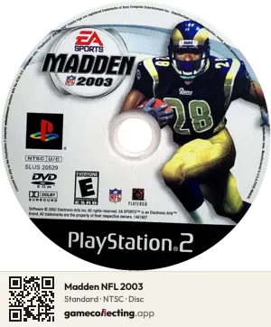Madden NFL 2003 PlayStation 2, NTSC disc