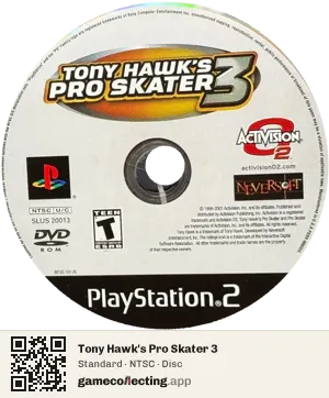 Tony Hawk's Pro Skater 3 PlayStation 2, NTSC disc