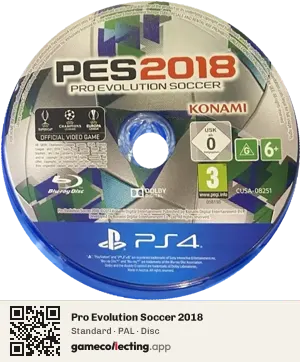 Pro Evolution Soccer 2018 PlayStation 4, PAL disc