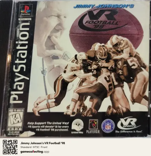 Jimmy Johnson's VR Football '98 PlayStation, NTSC box front