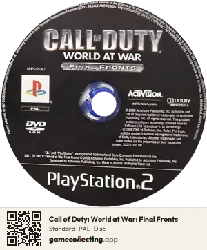 Call of Duty: World at War: Final Fronts PlayStation 2, PAL disc