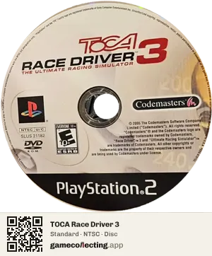 TOCA Race Driver 3 PlayStation 2, NTSC disc