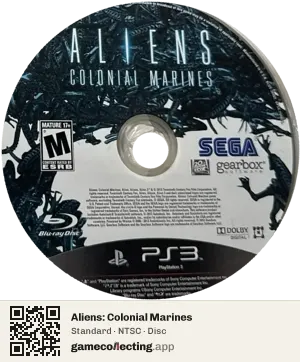 Aliens: Colonial Marines PlayStation 3, NTSC disc